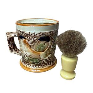 Vintage Mustache Stein Cup W/ Brush Gentleman's Mug Ceramic Beer Deer 3-D Japan